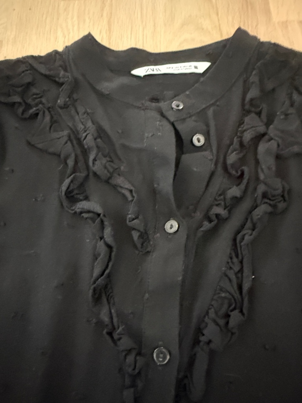 Zara Black Ruffled Button-Front Mini Dress - Picture 2 of 4